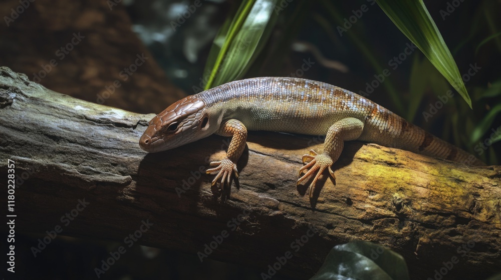 Poster a lizard perched on the tip of a tree branch, soaking up the sun