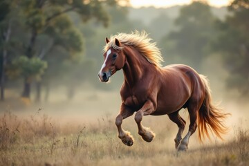 Fototapeta premium Belgian Draft horse breed galopping in the wild