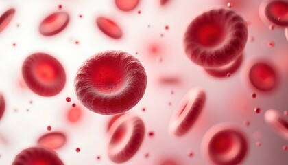Fototapeta premium Microscopic view of red blood cells flowing through a vessel. Intricate details of these vital cells are highlighted in this close-up image, showcasing their unique shape and texture.