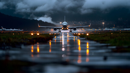 A plane is taking off from an airport runway