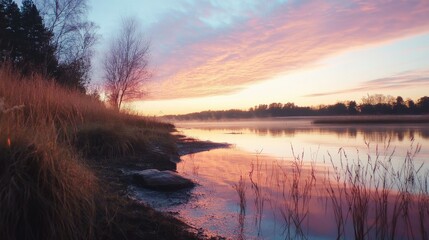 Obraz premium Serene Sunrise Gradient, soft pastel hues blend warmly, creating an inviting atmosphere full of delicate details and tranquility