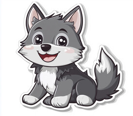 Little husky puppy isolated over white background. Sticker design.