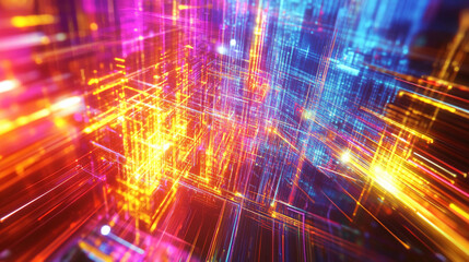 Vivid digital lines creating a vibrant abstract background. Generative AI