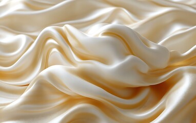 Fototapeta premium Luxurious creamy silk fabric with soft waves and folds.