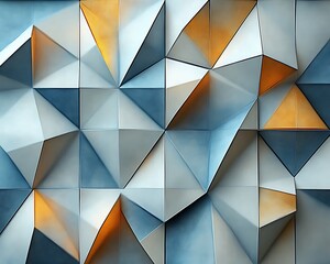 Obraz premium Abstract geometric low-poly background with grey and gold triangles.