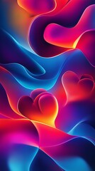 Obraz premium A vibrant Valentine’s gradient background with softly glowing abstract heart shapes