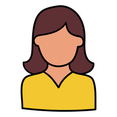 Hand drawn cartoon woman user icon on white background.