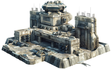 A Futuristic Military Base with Advanced Defenses and Technology Isolated on Transparent Background PNG