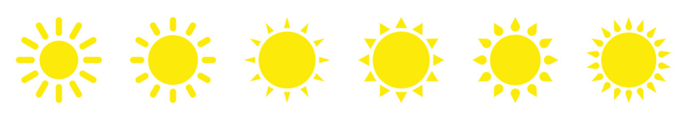 Sun icon in flat style, simple yellow sun.