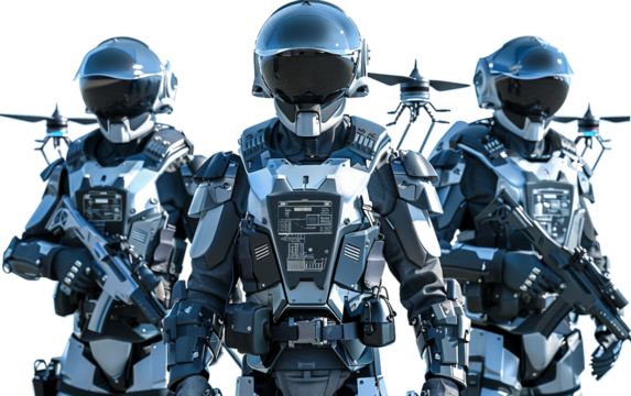 A Futuristic Police Force Using Advanced Technology for Law Enforcement Isolated on Transparent Background PNG