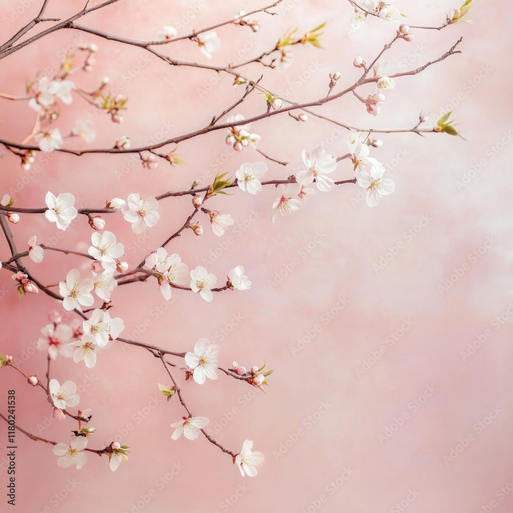 Poster a branch of a tree featuring white flowers, suitable for use in botanical or nature-themed designs