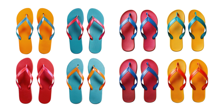 Colorful Flip Flops on Transparent Background