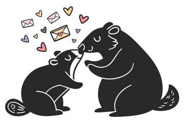 happy valentine's day couple cute animal love silhouette vector illustration