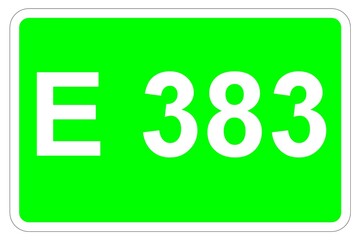 Illustration eines Europastraßenschildes der E 383 in Europa	