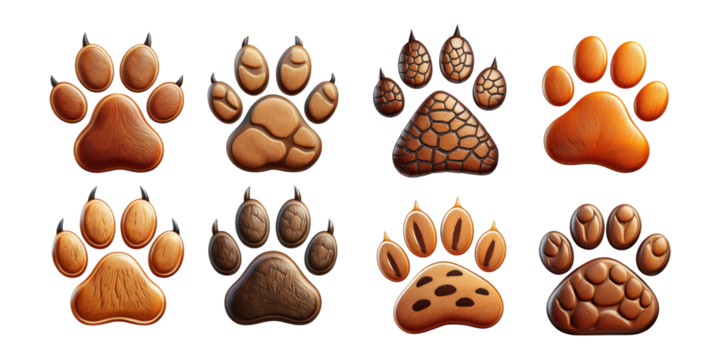Variety of Animal Paw Prints on Transparent Background