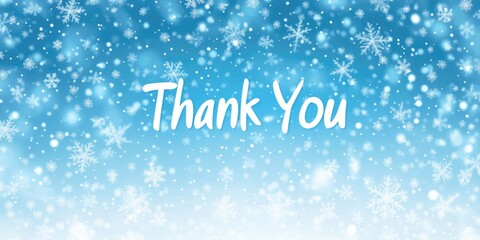 A soothing winter thank you banner featuring delicate snowflakes and a calm blue backdrop, perfect for expressing gratitude during the chilly season