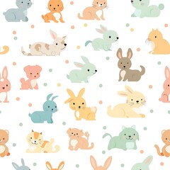 Adorable Cartoon Animals Seamless Pattern Design