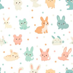 Adorable pastel colored animals pattern design