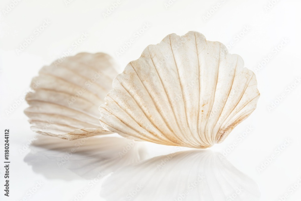 Poster a detailed view of a shell on a white background, ideal for decorative or scientific use