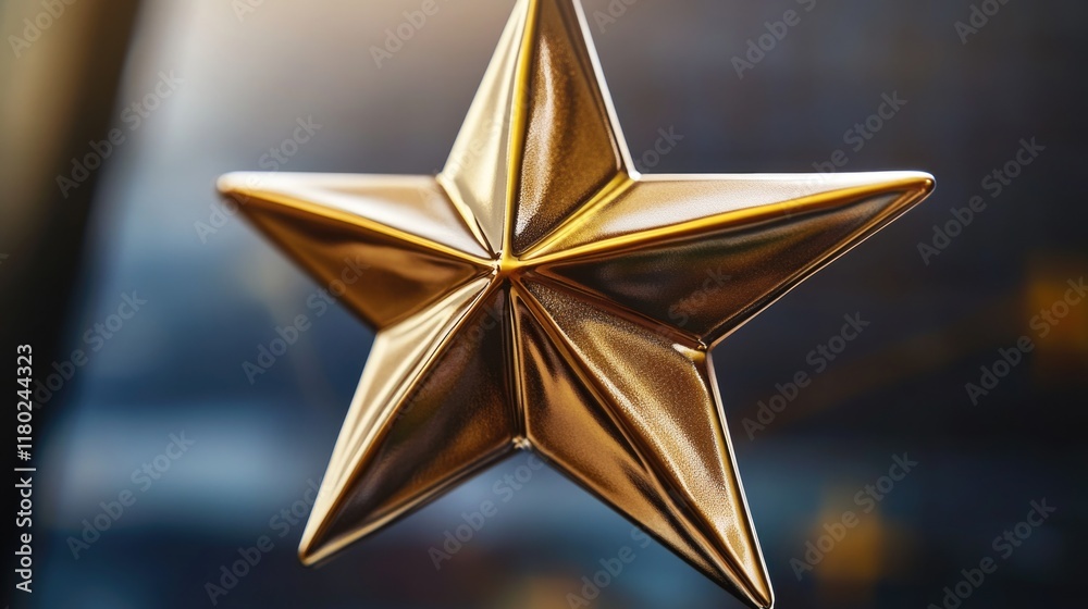 Poster A shiny gold star hangs from a window frame, adding a touch of warmth and coziness to the space