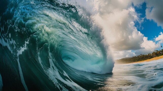 Perfect large breaking ocean barrel wave captured in stunning detail - Powered by Adobe