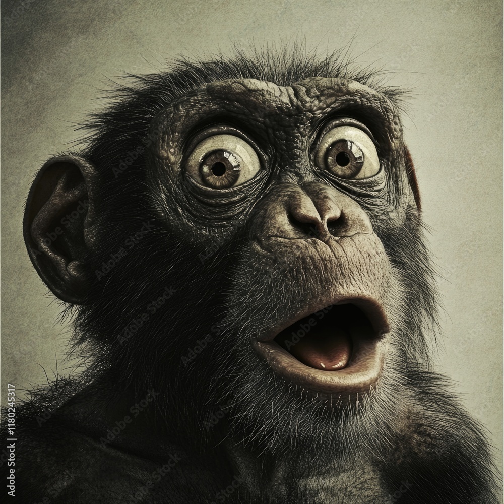 Poster A close-up shot of a monkey's face with a surprised and curious look