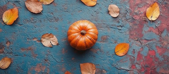Autumnal Still Life: A Single Pumpkin Amidst Fallen Leaves