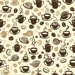Obraz premium A Seamless Pattern of Coffee Cups Beans and Pots