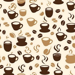 Coffee Cups Beans And Steam A Delightful Pattern