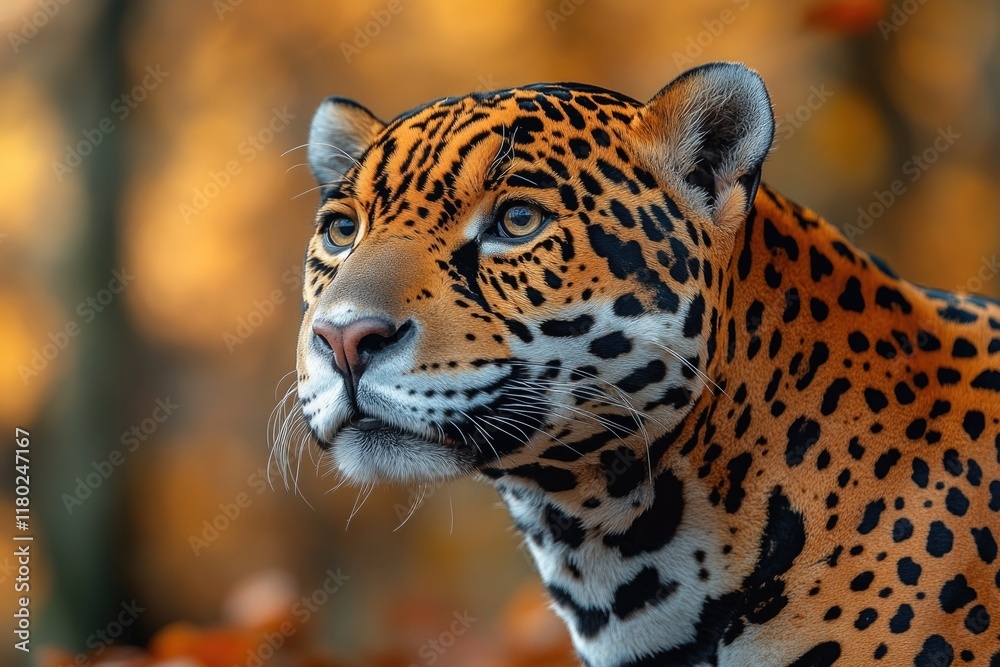 Poster Close-up shot of a leopard in a forest environment