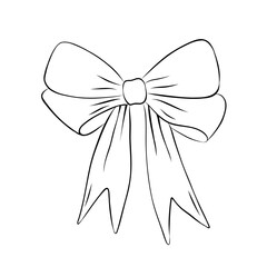Bow in retro style. Doodle outline bow. Design elegant element	