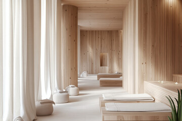 Fototapeta premium Minimalist spa interior with natural wood
