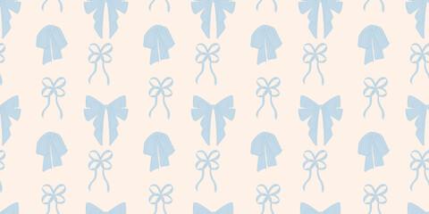 Seamless pattern blue bows in vintage style