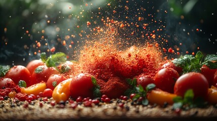 Fresh tomatoes and vibrant spices explosion