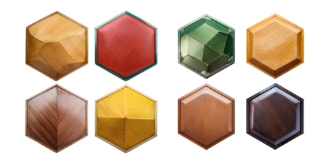 Colorful Hexagonal Wood Textures on Transparent Background
