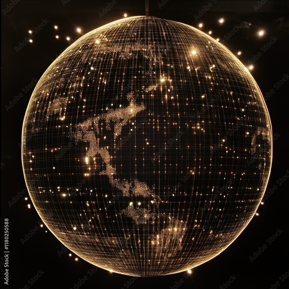 Poster a spherical representation of the earth's surface, featuring a detailed map of countries and geograp