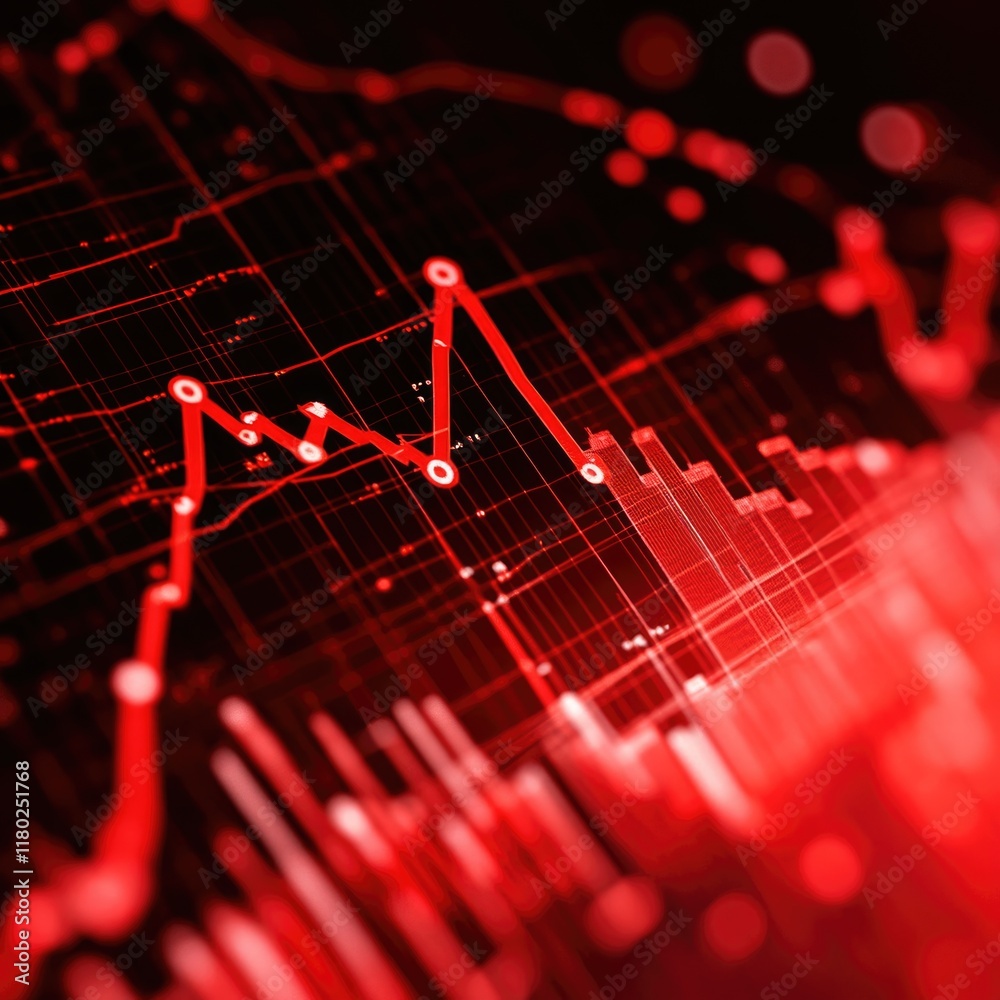 Poster A close-up shot of a graph on a bright red background, ideal for illustrating complex data or highlighting important information