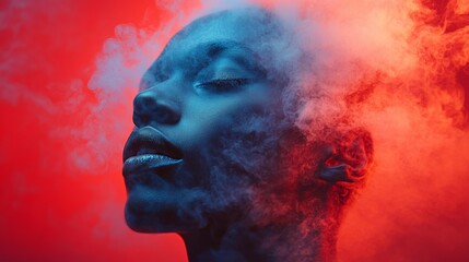 Silhouette of a man amidst fiery red mist