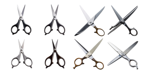 Variety of Scissors on Transparent Background