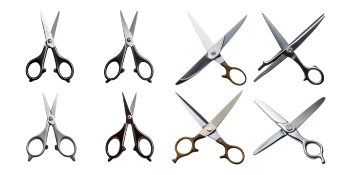 Variety of Scissors on Transparent Background