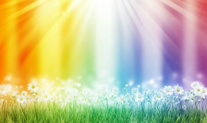 Obraz premium Blurred out spring summer season abstract nature background with lots of bokeh and a bright center spotlight and a subtle vignette border.