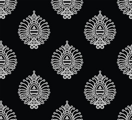 A seamless ethnic-inspired tile pattern with floral accents, perfect for sophisticated wallpaper and decorative applications.