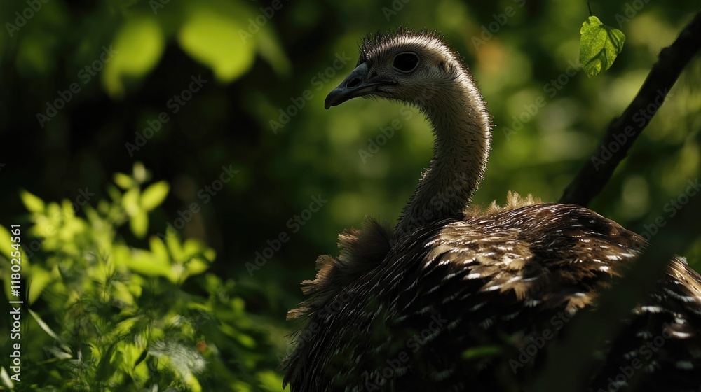 Poster A close-up view of a bird perched in a tree branch, focusing on its plumage and facial features