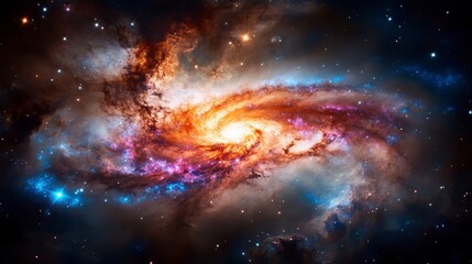 Fototapeta premium Cosmic Serenity, a vast starry galaxy adorned with intricate nebulae, exuding a minimalist yet profound cosmic ambiance.