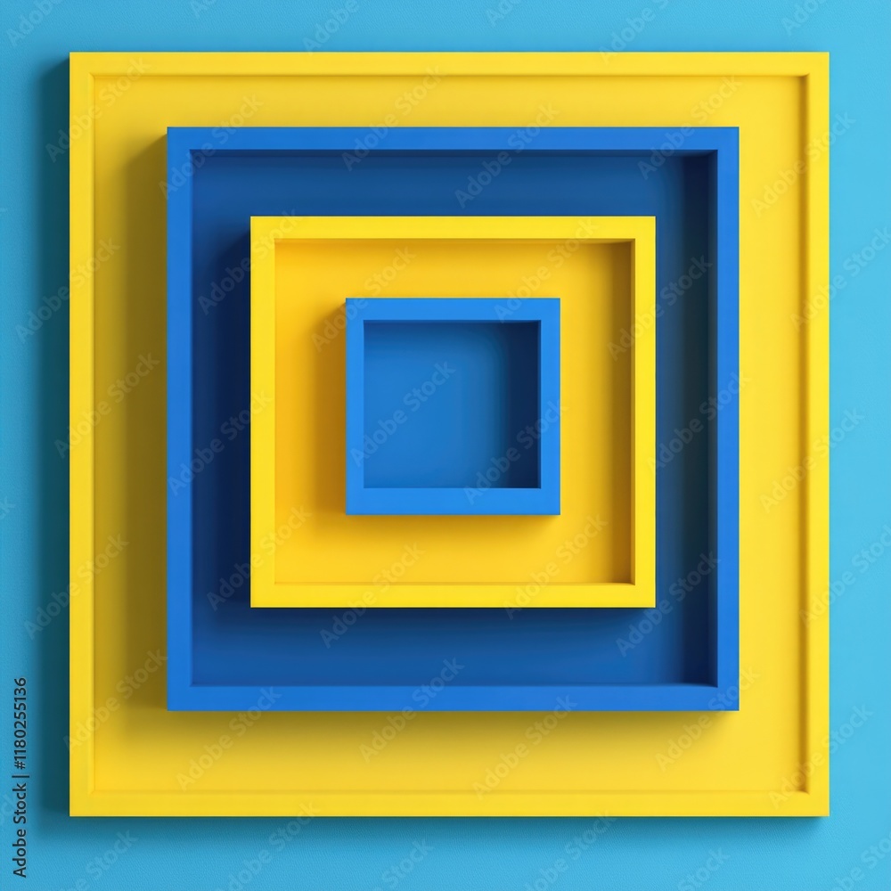 Poster a blue and yellow square nested inside a yellow and blue square