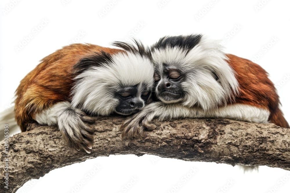 Poster Two monkeys resting on a tree branch, surrounded by lush greenery