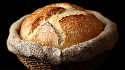 A lone loaf of bread wrapped in cloth, symbolizing tradition, with a blank caption space on the side and blurred chaos in the background, creating a contrast of simplicity and complexity.

