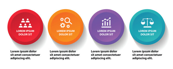 4 steps infographic template with 4 options. Flowchart that can be used for business report, data visualization and presentation. Timeline infographic elements vector illustration.