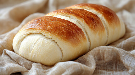 A lone loaf of bread wrapped in cloth, symbolizing tradition, with a blank caption space on the side and blurred chaos in the background, creating a contrast of simplicity and complexity.

