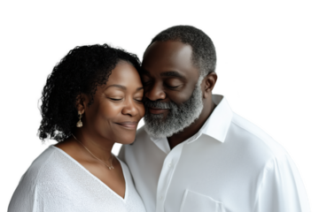 Isolated cut out middle aged couple in their 60 on transparent background